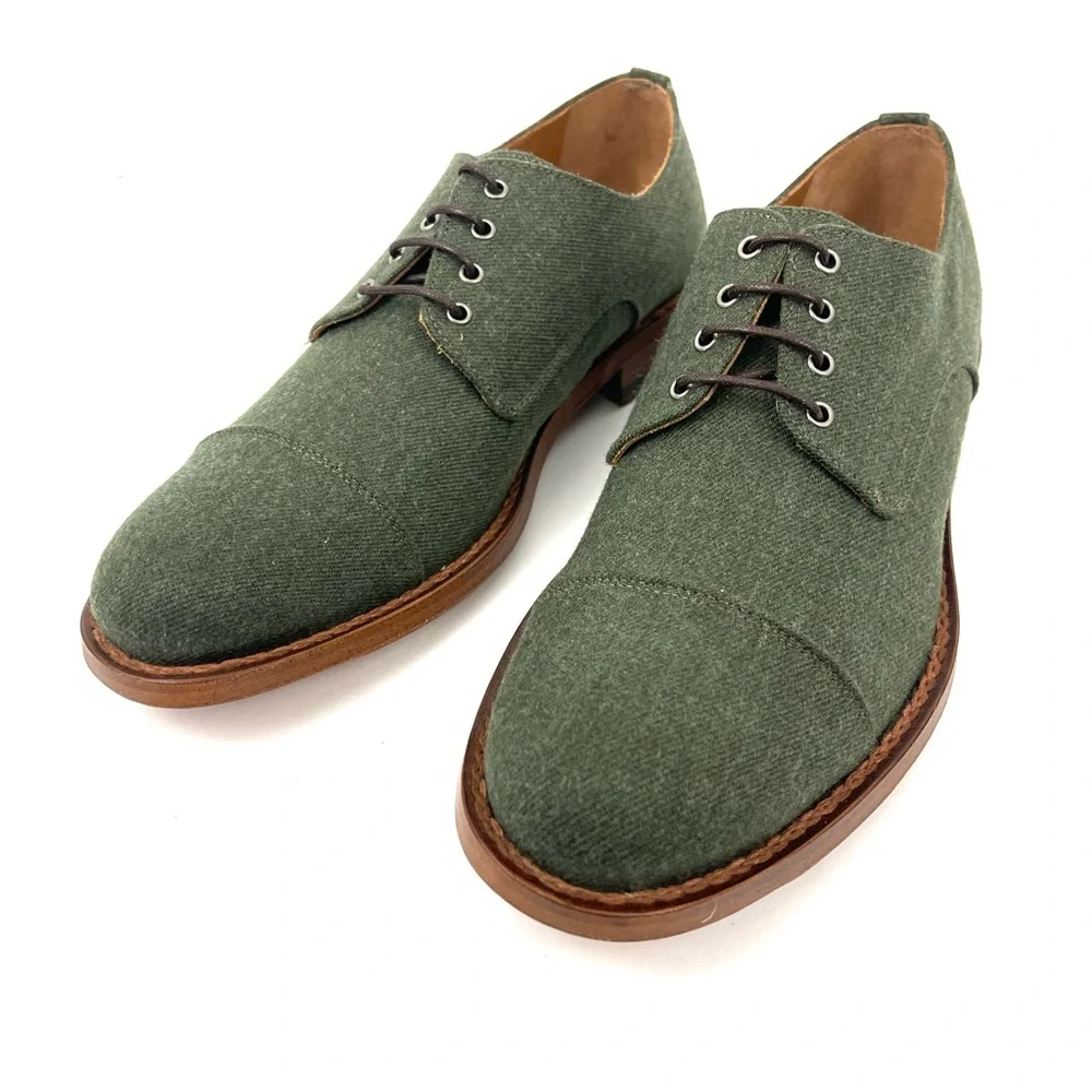 TAFT The Kennedy Shoe Green Wool Leather Oxford Cap Toe Lace Up Dress Shoes